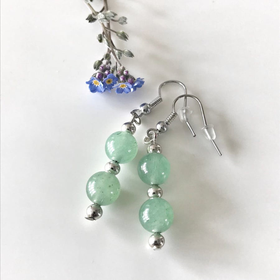  Jade sea green semi precious stone earrings, gift for her