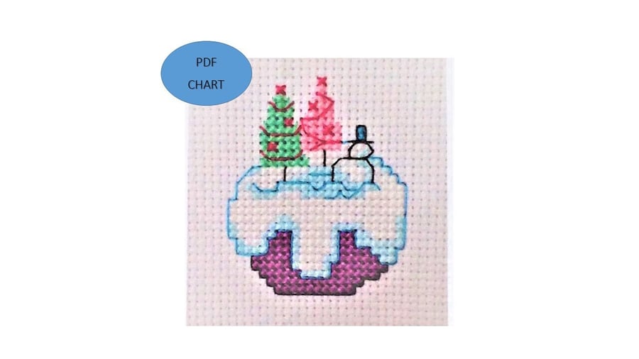 Christmas Cupcake Snow scene Cross Stitch small Digital Download Chart