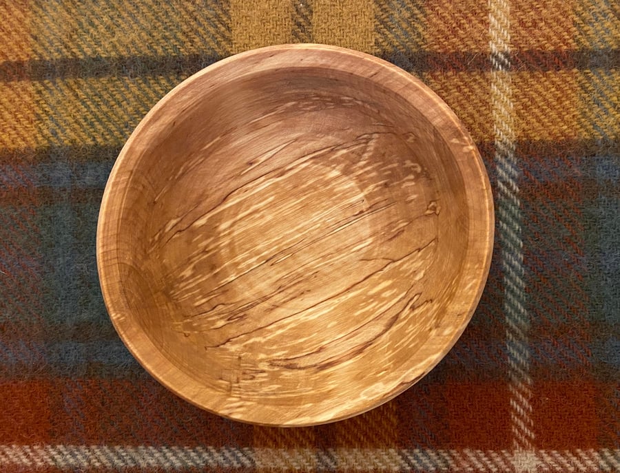 Spalted Birch Wood Breakfast Bowl with Purple Rim