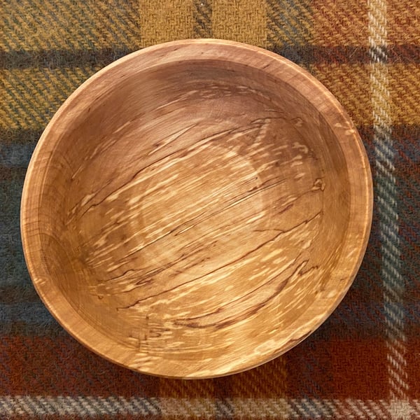 Spalted Birch Wood Breakfast Bowl with Purple Rim