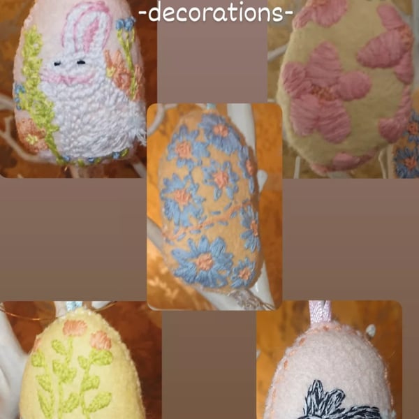 Set of 5 hand embroidered felt Easter egg decorations 