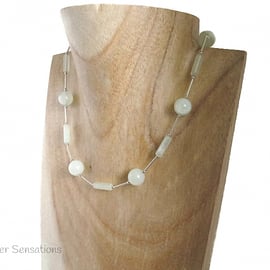 Pale Pastel Green New Jade & Sterling Silver Tubes Necklace