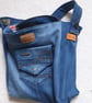 Handmade Upcycled Denim Bag with Retro London Print Lining