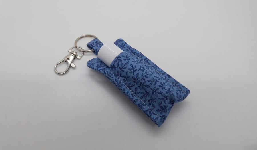 Key ring lip balm holder in blue fabric keyring 