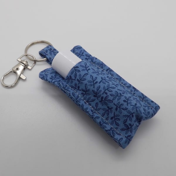 Key ring lip balm holder in blue fabric keyring 