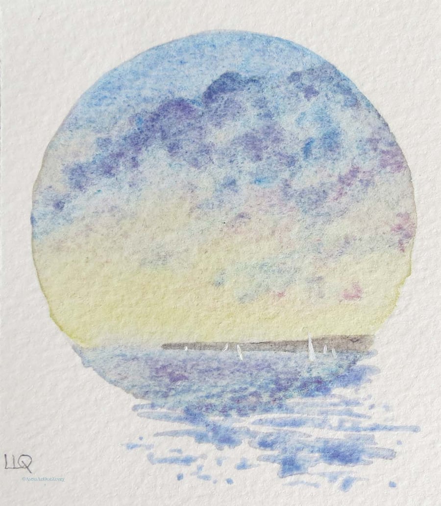 Ooak original handpainted watercolour artist  seaside art card  