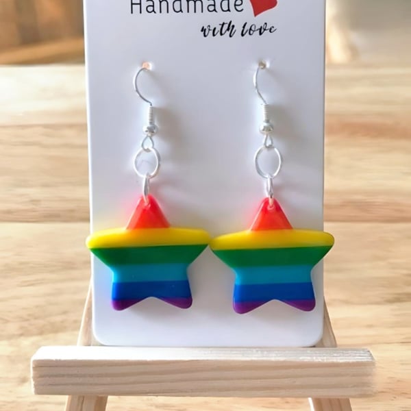 New Rainbow Stars Earrings 925 Silver Hooks, Pride, Quirky Jewellery, Festivals