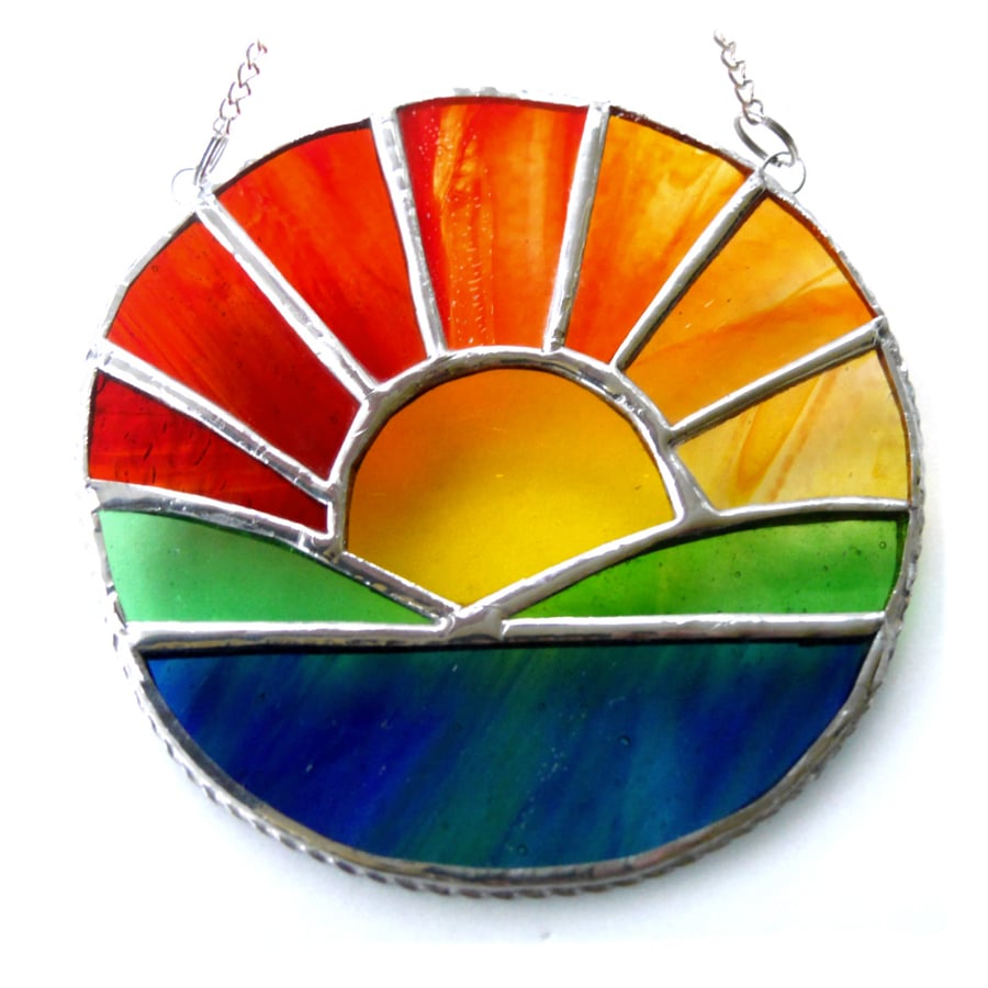 Sunrise Picture Stained Glass Suncatcher Handmade Sea Ring 076