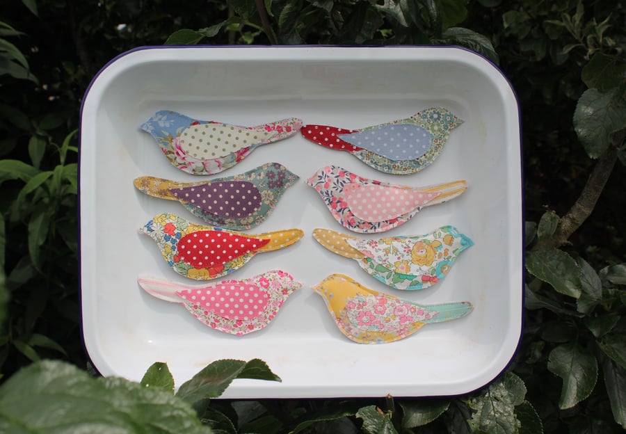Recycled fabric bird fridge magnets in assorted colours