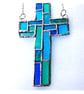 Cross Suncatcher Stained Glass Patchwork Teal Handmade 072 - Image 6
