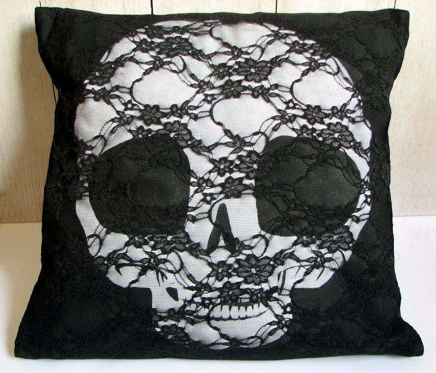Pullip Skull Design Lace-Covered Cushion Cover, 45cm (18") approx Square Cushion