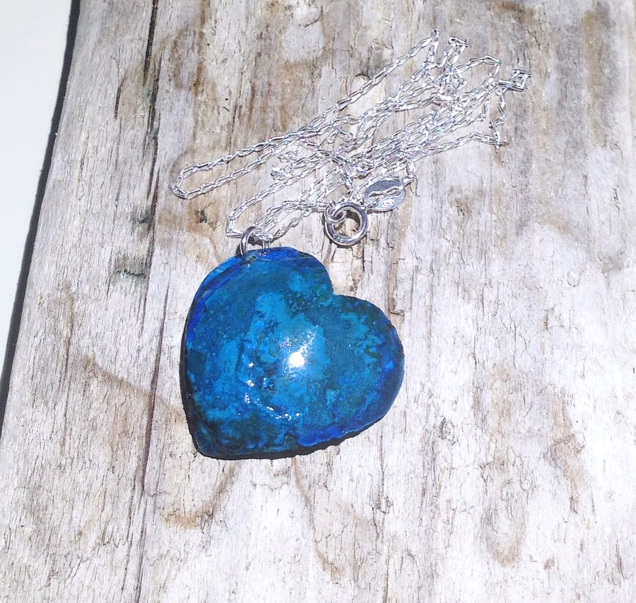 Patinated Copper Heart Pendant Necklace - UK Free Post