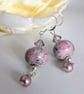 Pale Pink Art Glass Bead Earrings: Sterling Silver - Image 2