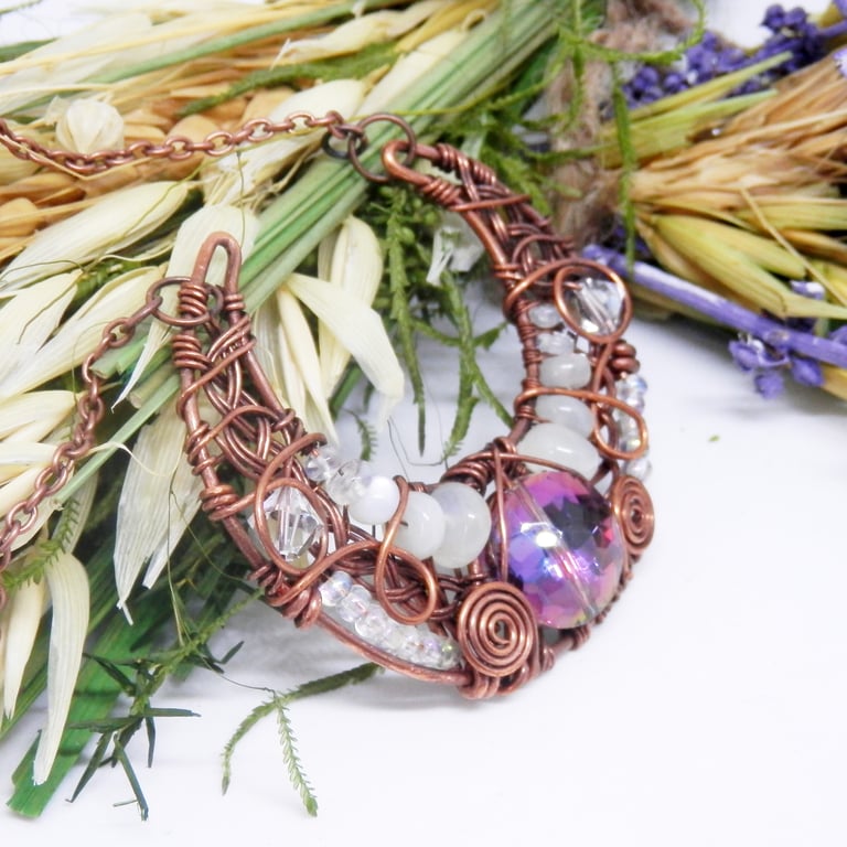 Stunning Celtic Style Moon Shaped Copper Necklace