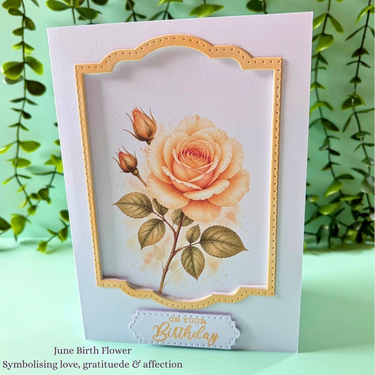 June Birth Flower Birthday Card - Rose - Handmade Botanical Greeting Card