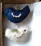 2 little birds, hanging ornaments hand stitched from wool felt, crochet detail - Image 2