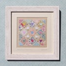 Little Doves Patchwork, framed, finely hand-stitched applique with tiny doves