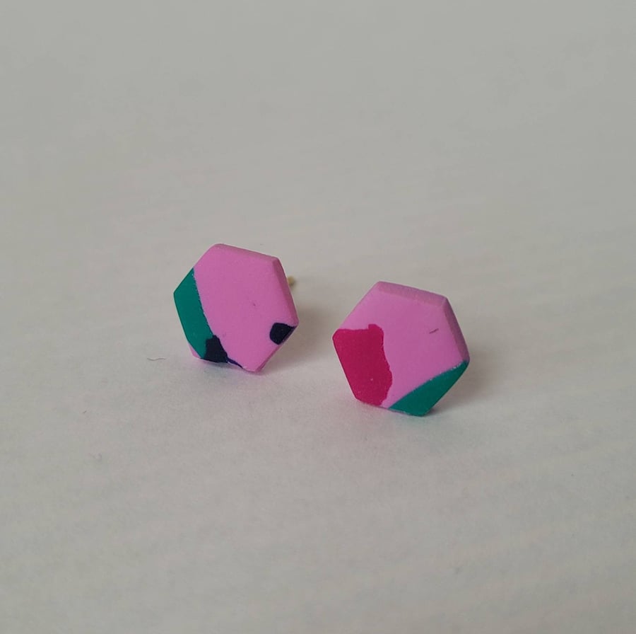 Ibiza - Hexagon Stud Polymer Clay Earrings 