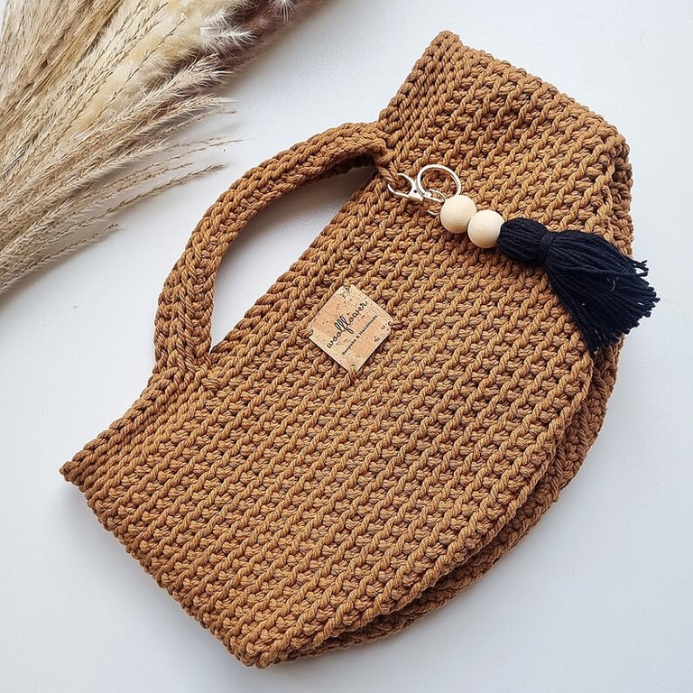 Caramel Brown Crochet Hand Bag