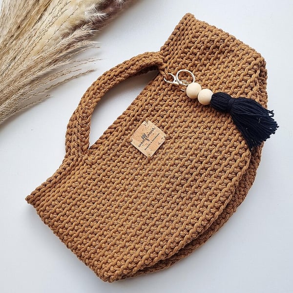 Caramel Brown Crochet Hand Bag