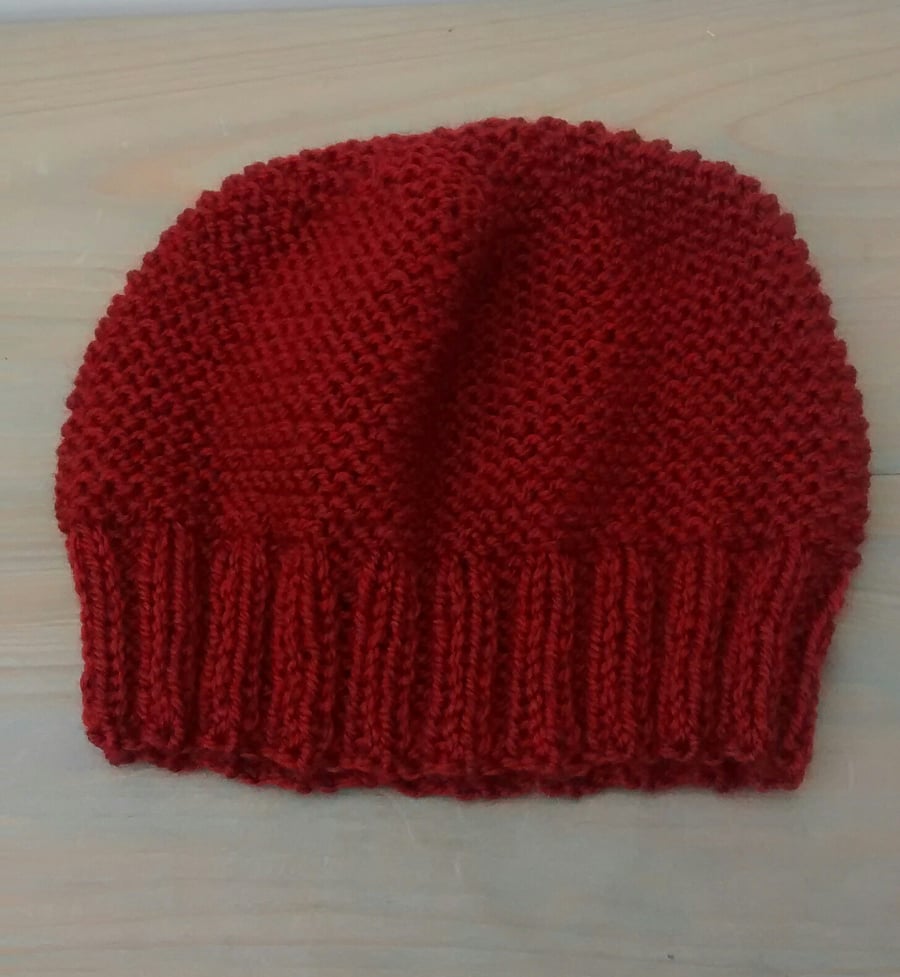 Russet Beanie Hat, Hand Knit Woolly Hat