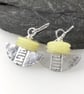 Silver and lemon jasper tribal blade earrings.