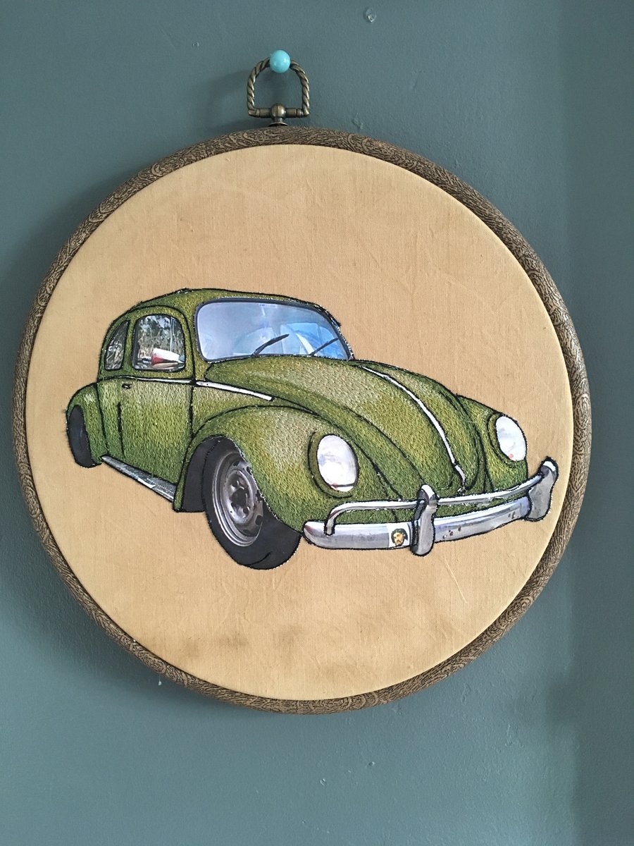 Green vw beetle illustration drawing 