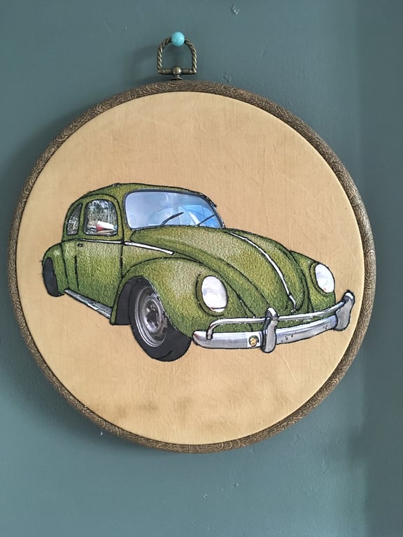 Green vw beetle illustration drawing 