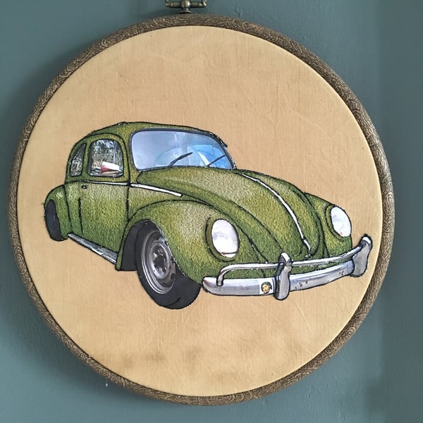 Green vw beetle illustration drawing 
