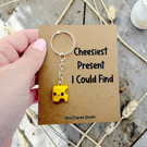 Kawaii Cheese Keyring Charm Polymer Clay Cute Funny Food Gift Handmade UK Pun