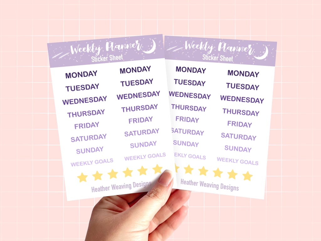Cute Days Of The Week Planner Sticker Sheets