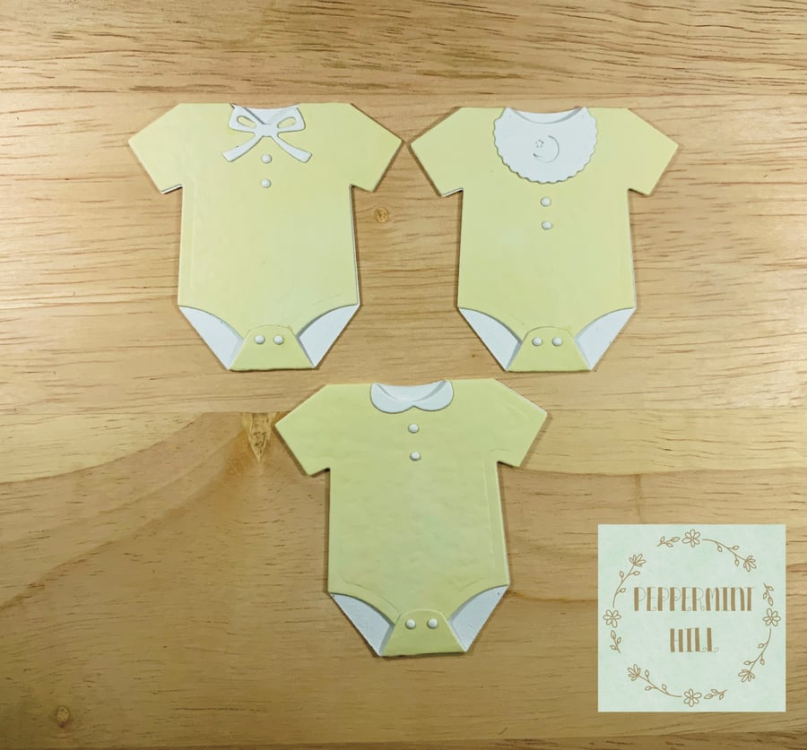 Die cut baby vests for card making, baby shower, pale yellow, pack of 3
