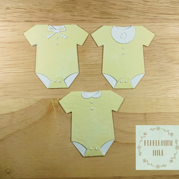 Die cut baby vests for card making, baby shower, pale yellow, pack of 3