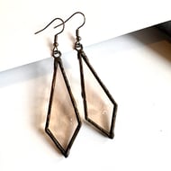 Champagne pink stained glass dangle earrings, Diamond shaped unique earrings
