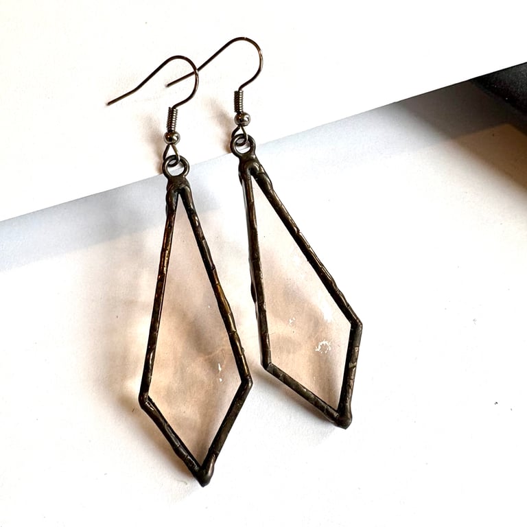 Champagne pink stained glass dangle earrings, Zero waste pink glass dangles