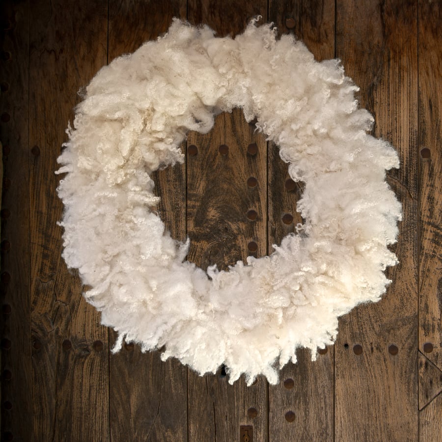 Natural British wool Christmas wreaths white 50cm - sustainable Christmas decor