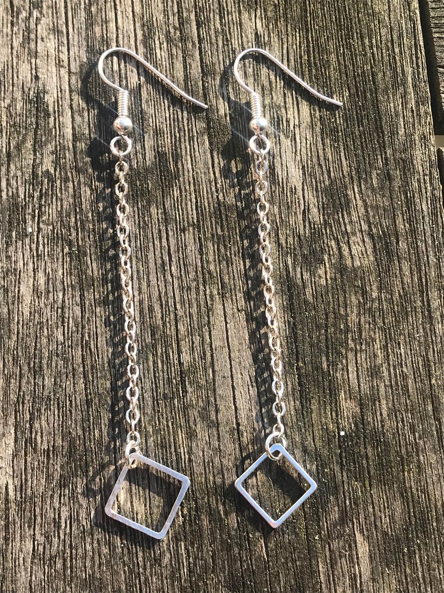 Silver plated square long earrings
