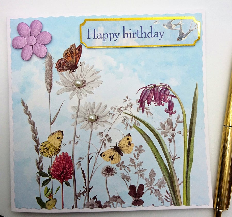 Say Happy Birthday with beautiful flowers, butterflies and swallows FREE P&P UK 