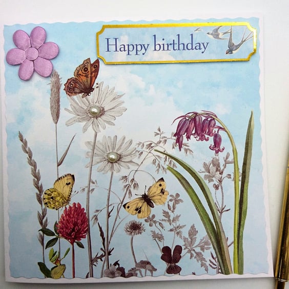 Say Happy Birthday with beautiful flowers, butterflies and swallows FREE P&P UK 