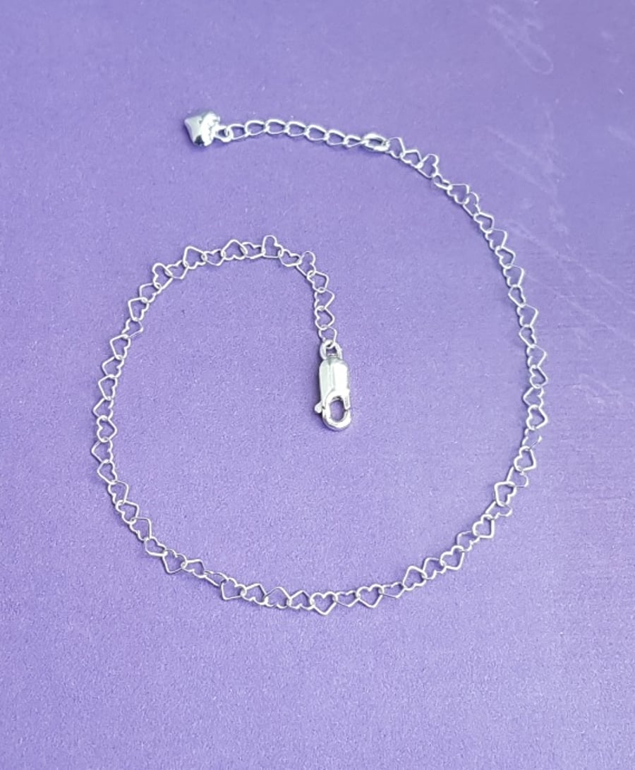 Fabulous Sterling Silver Heart chain Anklet.