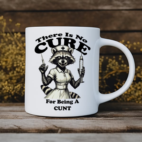 Funny Raccoon Nurse Mug  Sweary Rude Coffee Cup  Cheeky Adult Humour Gift