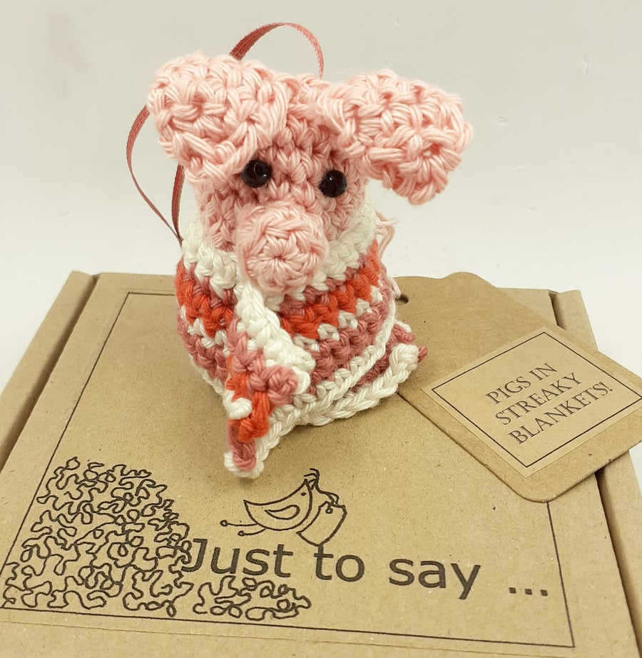 Crochet Pig in ( Streaky) Blanket Tree Decoration 