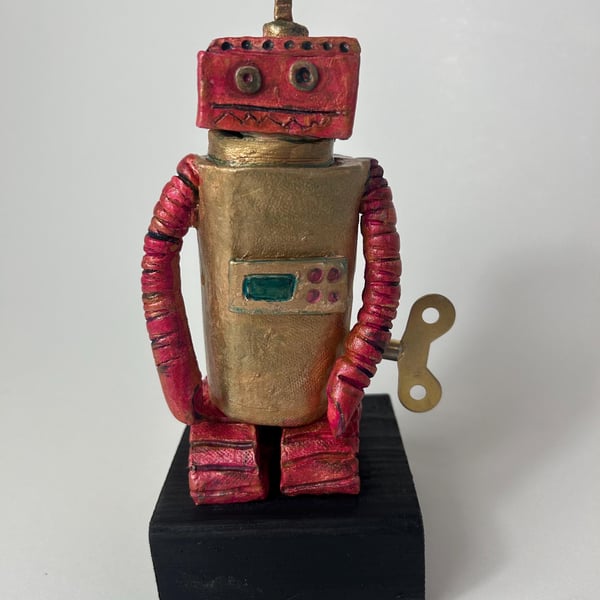 Handbuilt Ceramic Wonky Robot: Pink and Gold Wobot