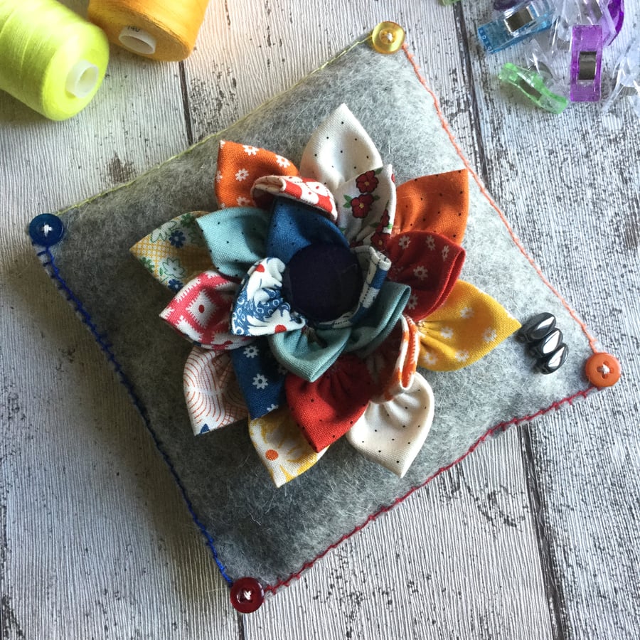 Flower Pillow for Quilting Clips, Needles and Pins.