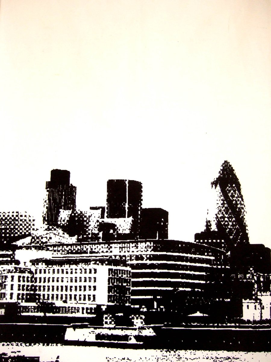 London Skyline Gherkin Printed Cotton Tea Towel Black and White