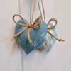 Heart shape decorations in Laura Ashley duck egg blue fabrics 