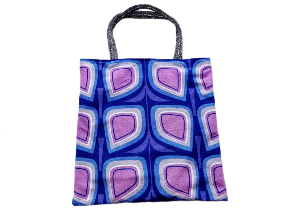 Vintage 1970s geometric print fabric shoulder tote bag
