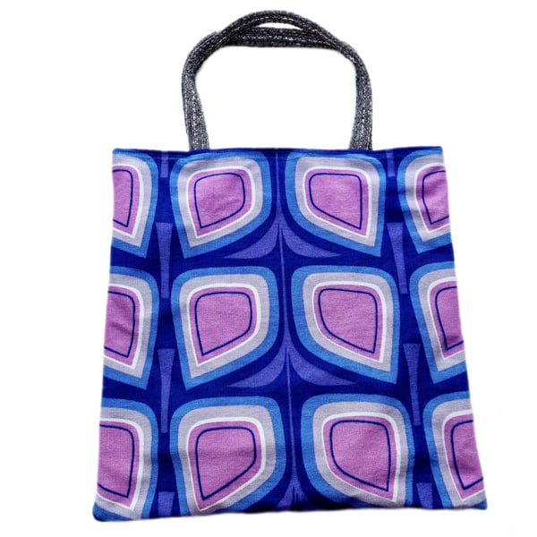 Vintage 1970s geometric print fabric shoulder tote bag