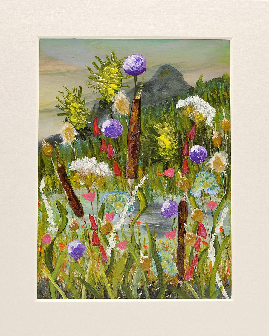 An Acrylic, Mounted Painting of Wildflowers in Glencoe. 10 x 8 inches.