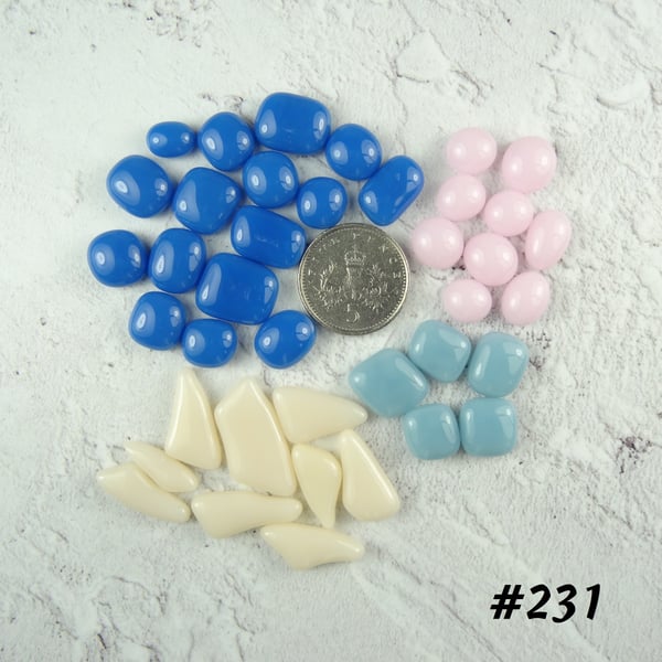 25g blue cream pink art glass cabochons, for jewellery making, crafting (231)